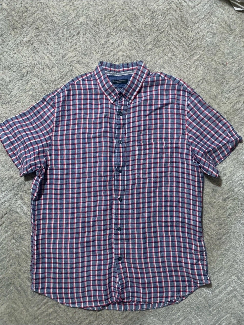 Banana Republic Short-Sleeve Plaid Button-Down Shirt - Blue & Red